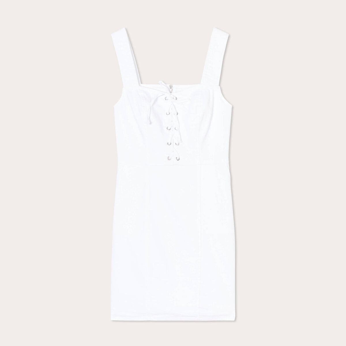 Robe ajustée col laçage jean ecru femme