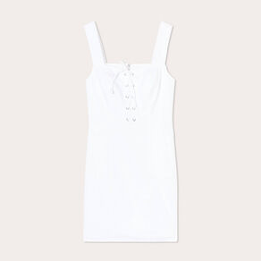 Robe ajustée col laçage jean ecru femme