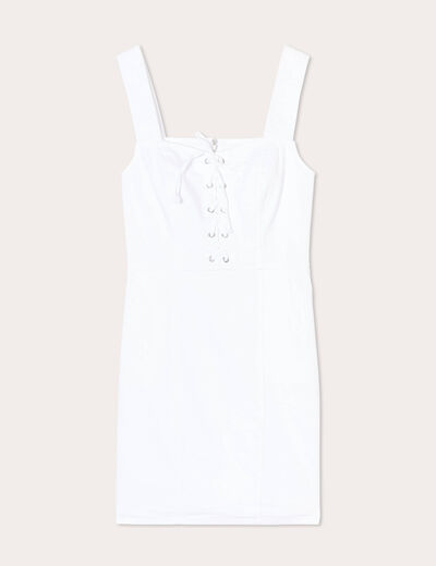 Robe ajustée col laçage jean ecru femme