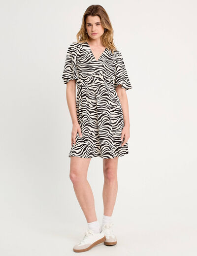 Robe évasée manches courtes blanc femme