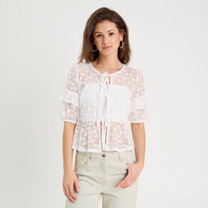 Blouse dentelle nouée blanc femme