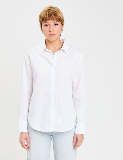 Chemise droite courte col classique blanc femme