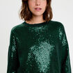 Pull manches longues avec sequins vert fonc&eacute; femme