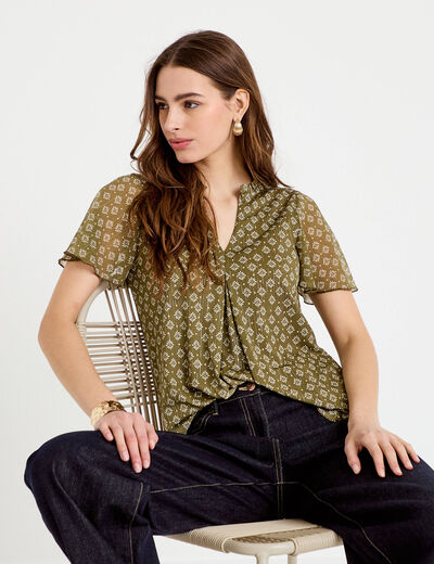 Blouse droite longue manches courtes vert femme