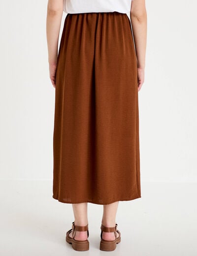 Jupe longue pliss&eacute;e avec bijou marron femme