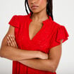 Blouse ajour&eacute;e col v manches courtes rouge femme