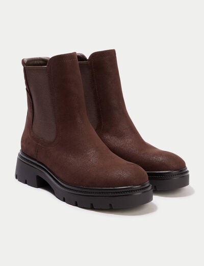 Bottines aspect daim marron femme