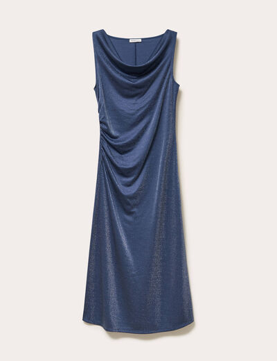 Robe longue fils m&eacute;tallis&eacute;s bleu fonc&eacute; femme