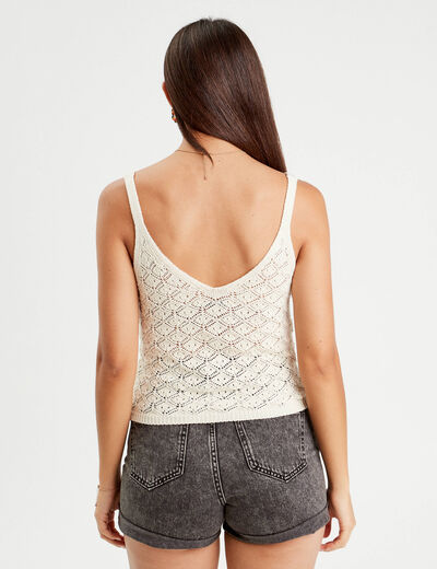 Débardeur tricot ajouré ecru femme