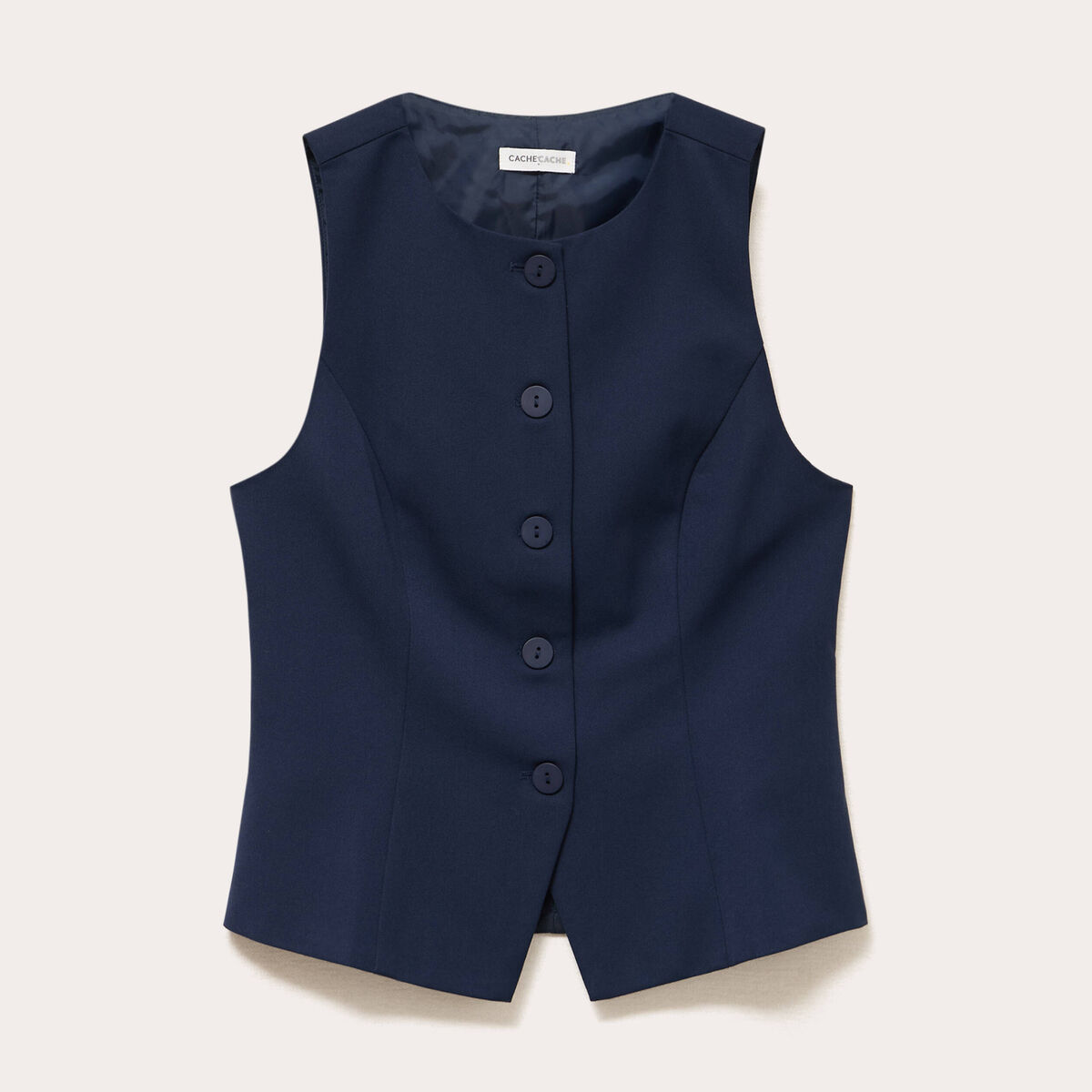 Gilet court cintr&eacute; sans manches bleu marine femme