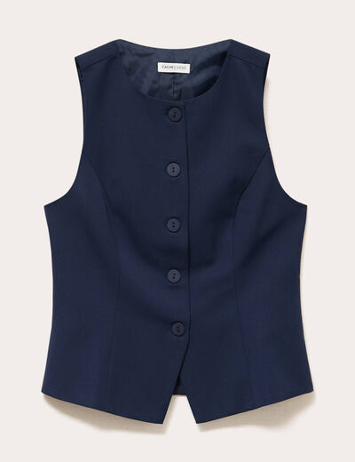 Gilet court cintr&eacute; sans manches bleu marine femme