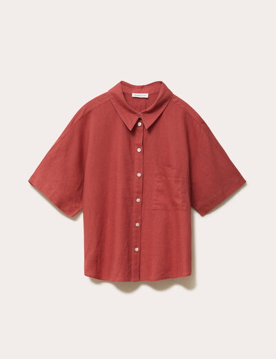 Chemise droite courte col classique vieux rose femme