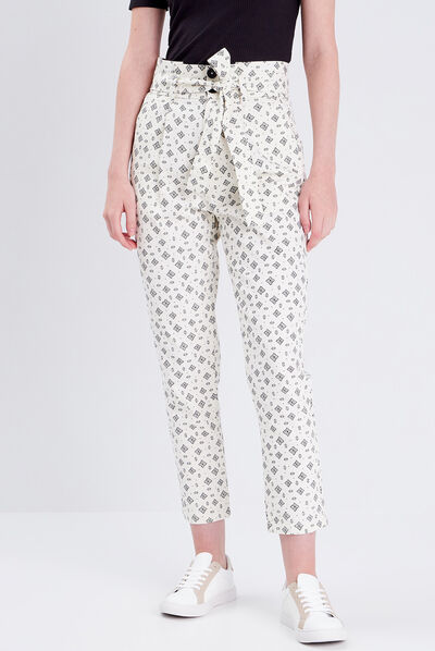 Pantalon paperbag blanc femme