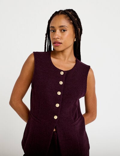 Gilet sans manches tweed violet fonc&eacute; femme