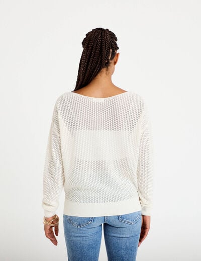 Pull ample ajour&eacute; manches longues ecru femme
