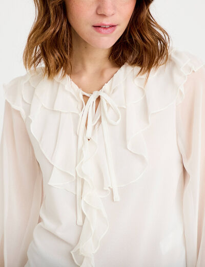 Blouse col v manches longues ecru femme
