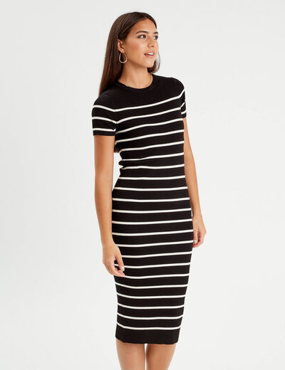 Robe longue moulante côtelée noir femme