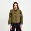 Veste courte boutonn&eacute;e doublure vichy vert kaki femme
