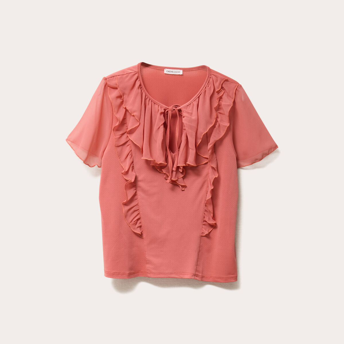 Blouse volants rose pastel femme