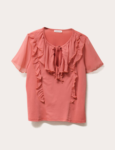 Blouse volants rose pastel femme