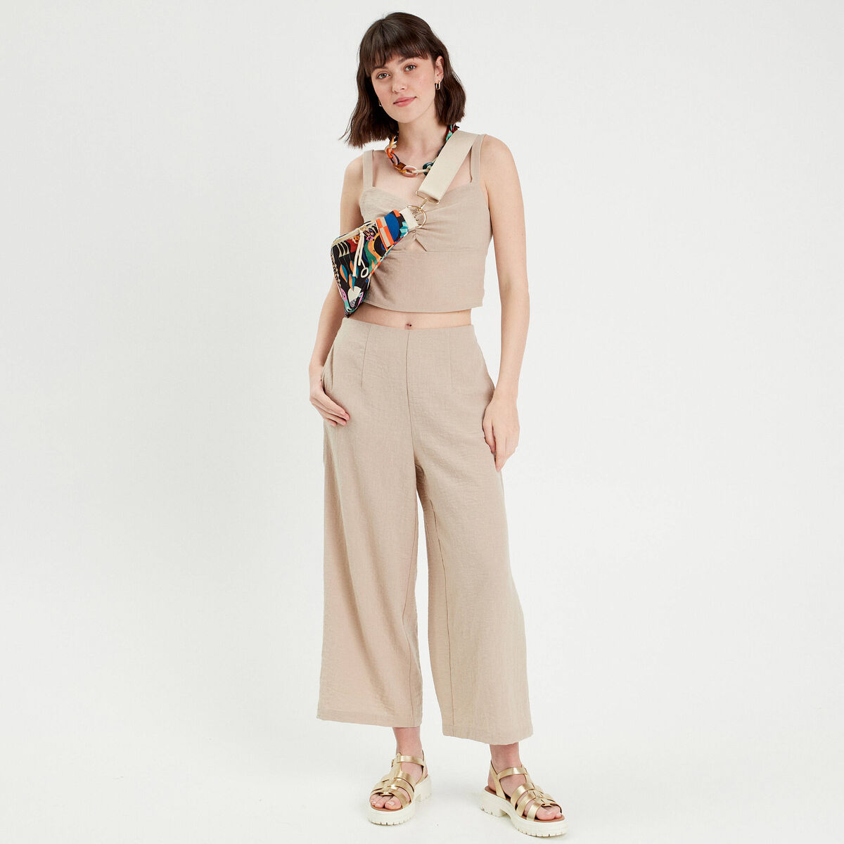 Bustier bretelles fines beige femme