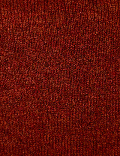 Pull ajust&eacute; col montant manches longues marron cognac femme