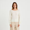 Pull ajour&eacute; col bateau manches longues ecru femme