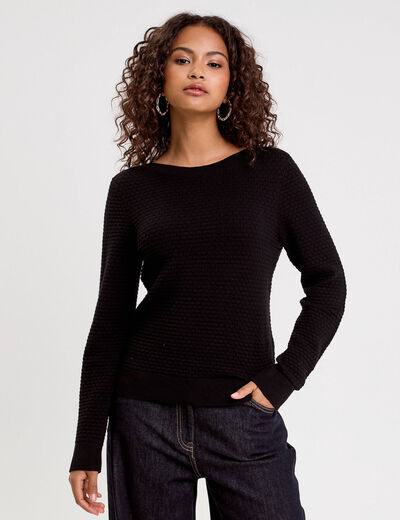 Pull col bateau noir femme