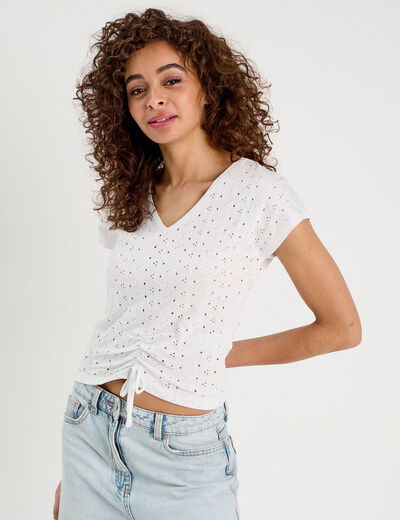 T-shirt broderie anglaise blanc femme