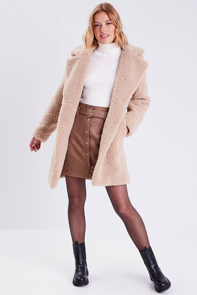 Manteau droit boutonné beige femme