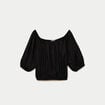 Blouse oversize col bardot manches 3/4 noir femme