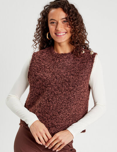 Pull sans manches marron foncé femme
