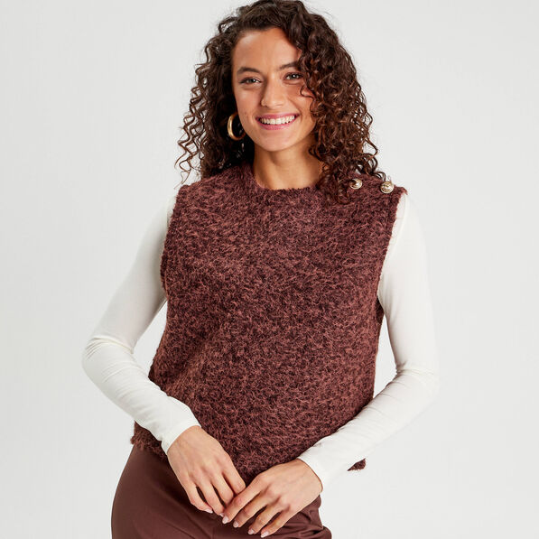 pull sans manches marron fonce femme Pull sans manches marron foncé femme