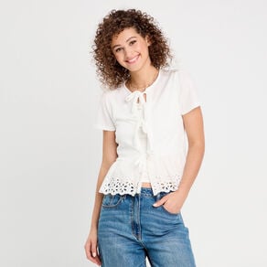 blouse nouee details brodes ecru femme Blouse nouée détails brodés ecru femme
