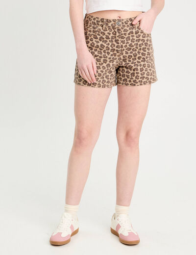 Short large en jean beige femme