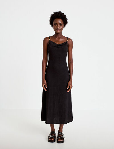 Robe longue droite en maille noir femme