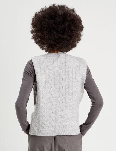 Pull sans manches torsades gris clair femme