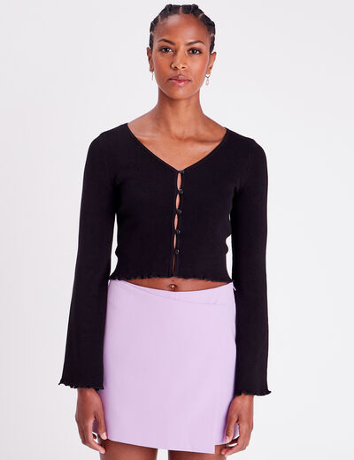 Gilet col en V bord vague noir femme