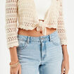 Gilet manches 3/4 ajouré ecru femme
