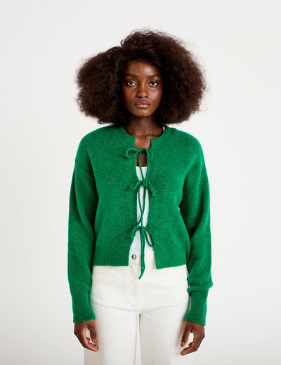 Gilet court nou&eacute; vert fonc&eacute; femme