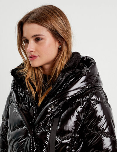 Doudoune aspect vinyle noir femme