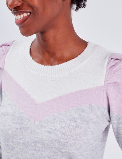 Pull épaules froncées gris clair femme