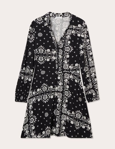 Robe évasée manches longues noir femme