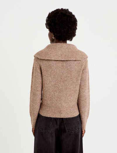Pull col camionneur manches longues beige femme