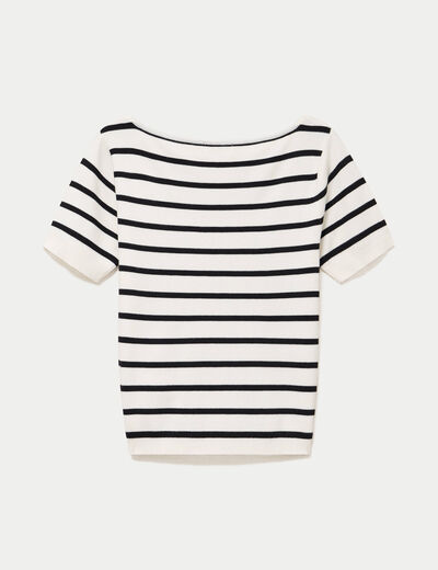 Pull ajust&eacute; court col bateau blanc femme