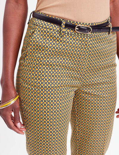 Pantalon city slim ceinturé blanc femme