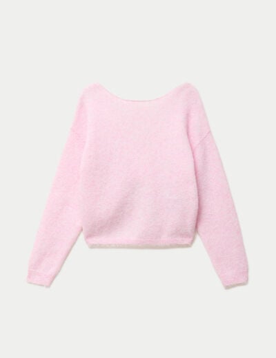 Pull col rond manches longues rose clair femme