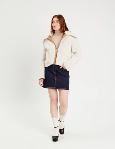 Jupe droite courte en jean denim brut femme