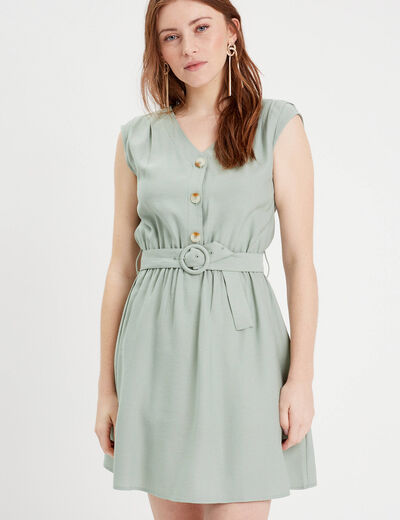 Robe évasée ceinturée vert pastel femme