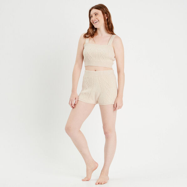 Short ajusté en tricot beige femme
